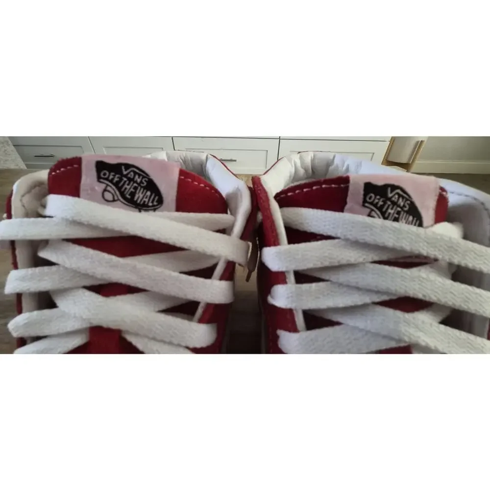 Vans Sk8- Hi Red/ True White Canvas Suede Skate Shoes Sneakers Size 7.5 Women's